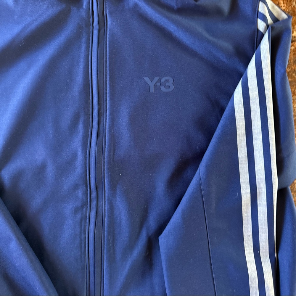 Y-3 Adidas Navy Blue Track Jacket with Light Blue Stripes Rare Find